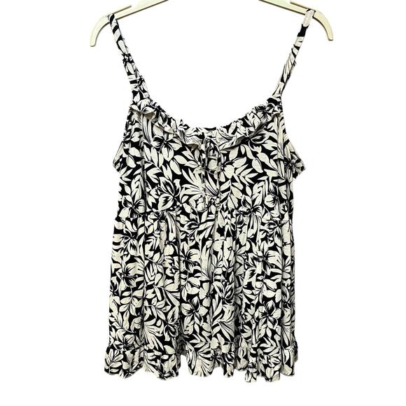 Torrid Tiered Ruffle Babydoll Tank Top 3X Tropical Floral Print Slub Jersey Knit - Picture 1 of 10